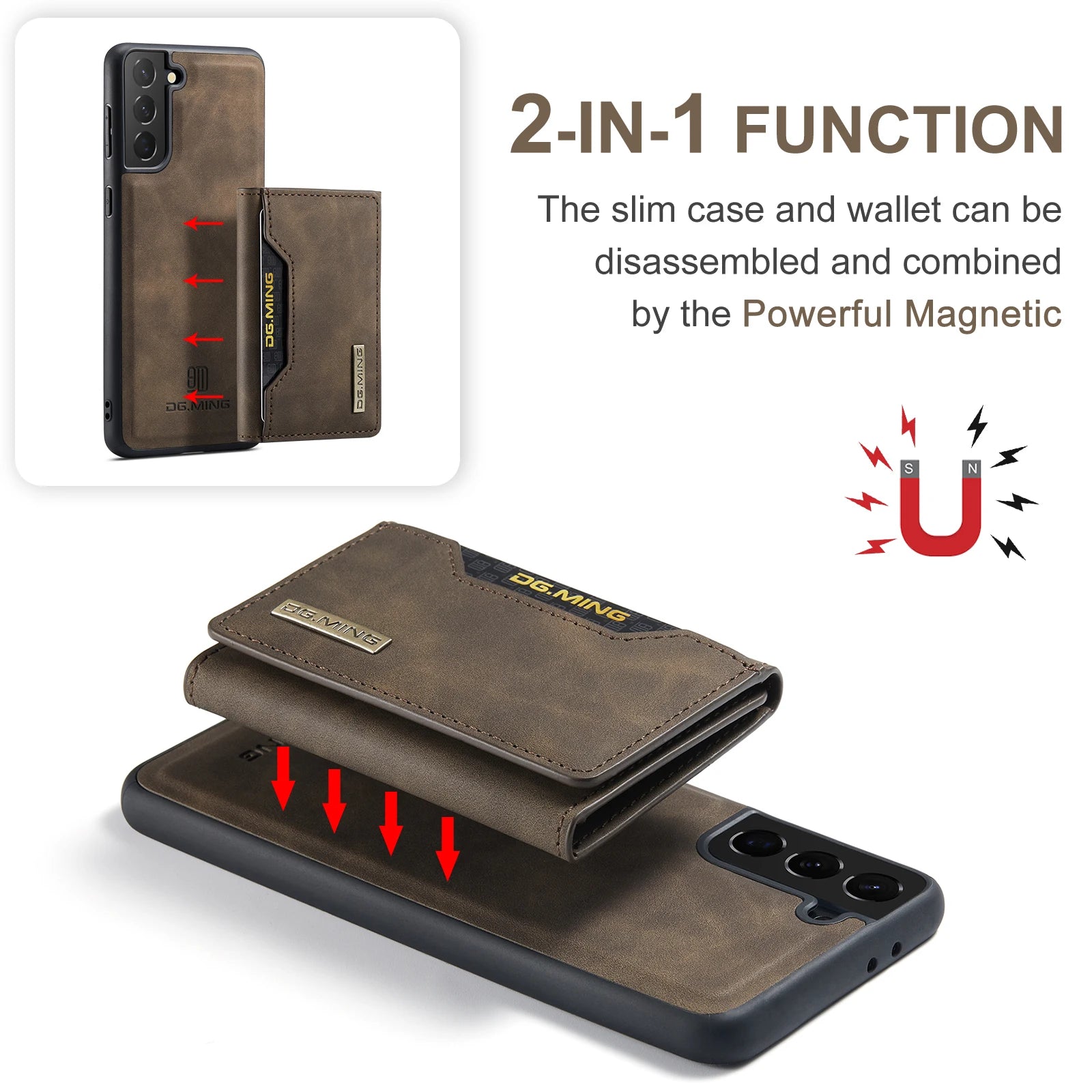 Close-up of Magnetic Samsung Wallet Case with PU Leather and Kickstand